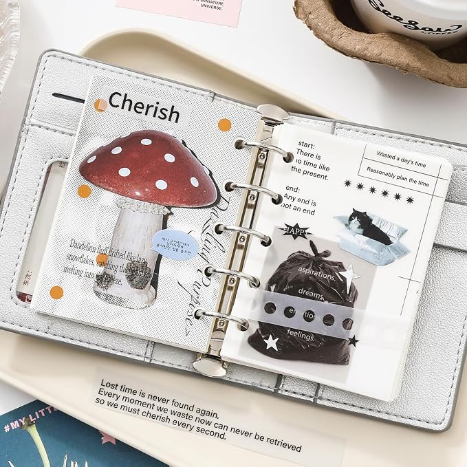 Premium Stcker Book for Scrapbooking, 65 Sheets Including Patterned, Vellum and Glitter Paper, Junk Journal Supplies for Adults with Vintage Stickers, 4.9 x 6.9 Inches