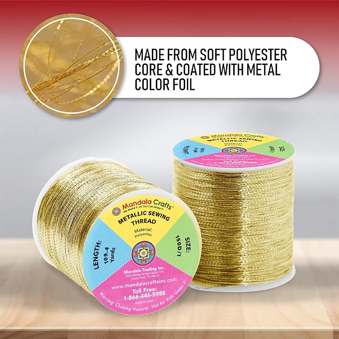 Mandala Crafts Metallic Green Embroidery Floss for Sewing, 218 Yard Spool