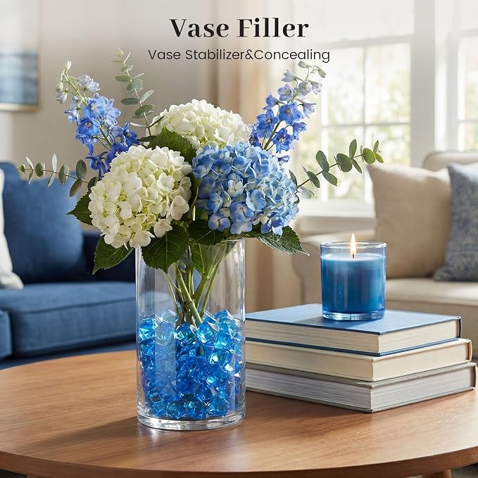 DOMESTAR Royal Blue Fake Ice Rocks,150 PCS Acrylic Crystal for Vase Fillers