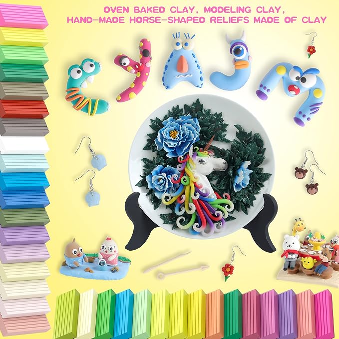 Cyajm 72 Colors Polymer Clay Kit, DIY Jewelry Crafts Gifts for Beginners | oven bake clay kit, soft and easy to use. Create jewelry, miniatures, crafts. Creative gift for adults and beginners.