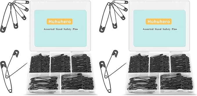 Safety Pins Assorted, 680 Pack Small & Large Heavy Duty Safety Pins for Clothes Sewing, 5 Different Sizes Pin Bulk, Arts and Crafts Supplies, Black