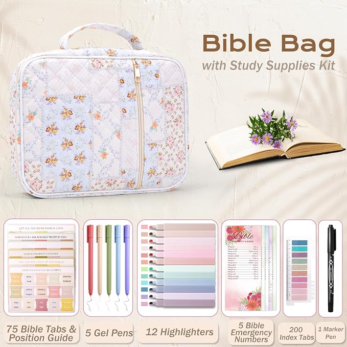 XKDOUS Bible Cover Case for Women Bible Bag Journaling Kit w/Study Supplies