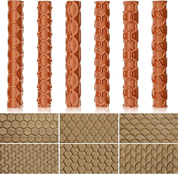 Leriton 6 Pack 9 Inches Clay Texture Roller Set Extra Large Polymer Tools