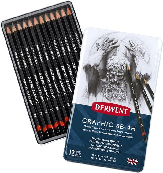 Derwent Graphic Drawing Pencils, Medium, Metal Tin, 12 Count (34214)