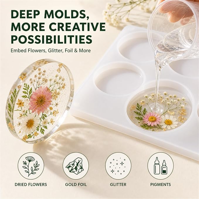 2 Pack Coaster Molds for Epoxy Resin, Round and Octagon Silicone Molds | 12 Cavities Deep Resin Coaster Molds for Flower Bouquet Preservation, DIY Art Crafts & Home Decor