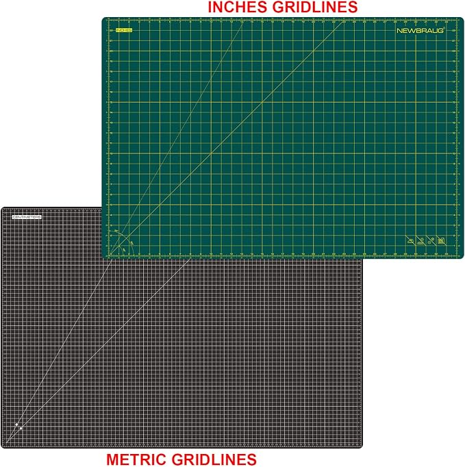NEWBRAUG 24'' × 36'' Large Self Healing Gridded Rotary Cutting Mat, Big Double Sided 5-Ply Cutting board for Sewing, Quilting, Craft, Fabric & Scrapbooking(Green/Black)…
