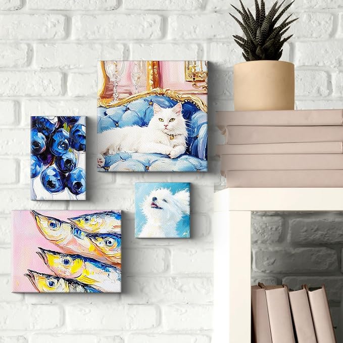 PHOENIX 4x4 Inch 8 Pack Artist Canvas - Small Square Stretched Canvases for Painting - 3/4 Inch Profile, 100% Cotton 11 Oz. Gesso Primed White Blank Professional Canvas Oil & Acrylic Paints