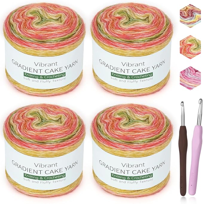 Katech 4 Pack of 100g/3.52 oz Gradient Cake Yarn for Crocheting-Ombre Yarn | 100g/3.52 oz-DK Light Weight #3-60% Cotton 30% Acrylic 10% Wool-Perfect for Scarves, Shawls, Blankets and Garments(H)