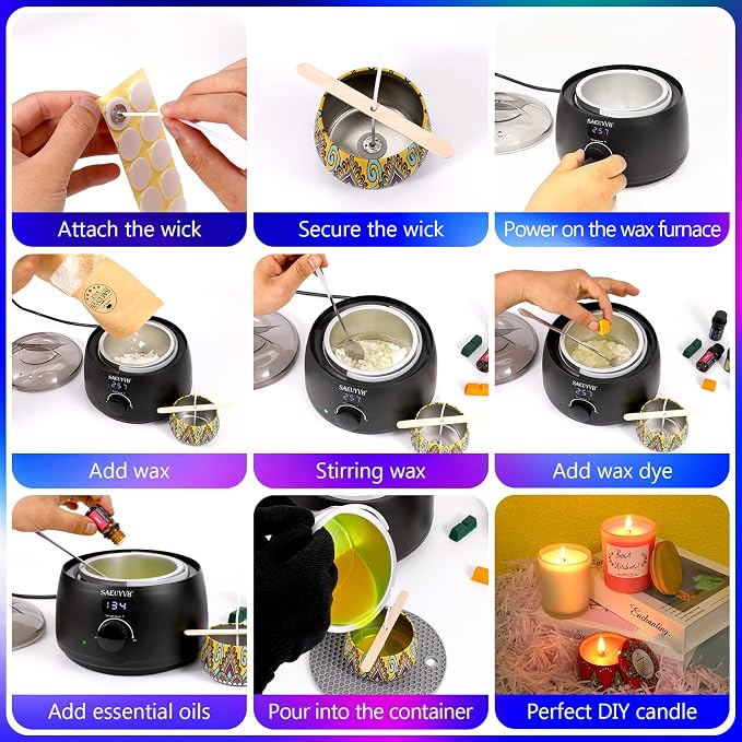 SAEUYVB Candle Making Kit,Soy Candle Making Kit for Adult with Melting Pot | Complete DIY Starter Soy Candle Making Supplies/Kit,Suitable for Handmade Candle Gifts and Home Decor