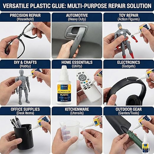Super Glue for Plastic 100g, Plastic Glue for Legos,Model, 3D Printing Repair & Miniatures, Fast Drying Heavy Duty Adhesive for PLA, ABS, PVC, Acrylic, Car, Includes 6 Precision Micro-Tips