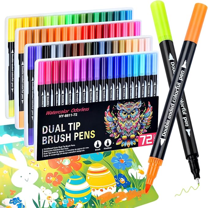 72 Colors Markers, Fine Tip and Brush Tip Coloring Markers Set for Artist Adults Colors Illustration, Dual Marker s Brush Pens Kit for Adult Coloring Book, School Supplies, Drawing Art DIY Crafts