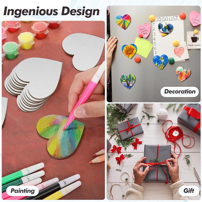 Engrowtic 50 Pcs Magnetic Painting Canvas Panels, 3 in, Heart