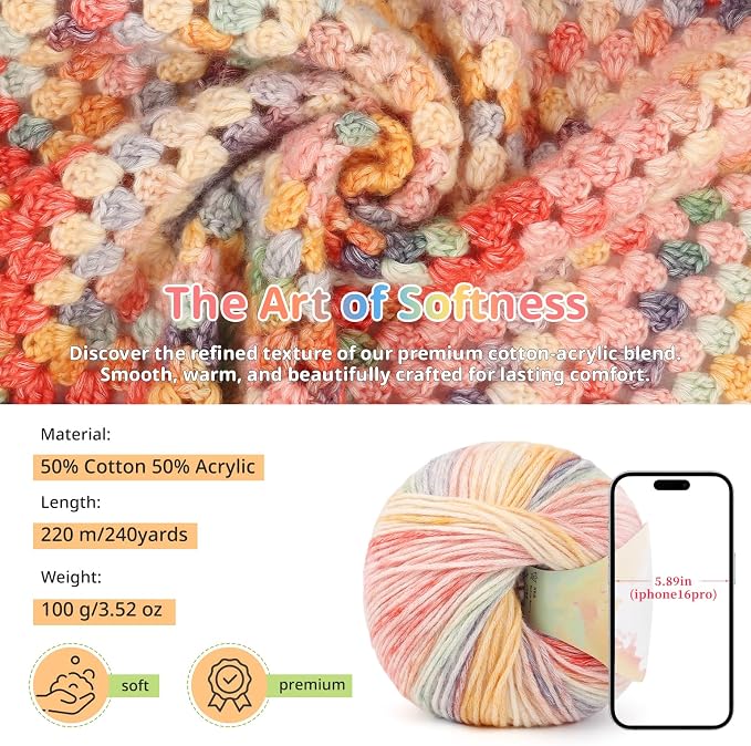 Coopay Crochet Kit for Beginners, Variegated Granny Square Blanket Kit