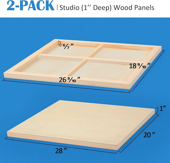 Falling in Art 2 Pack 20x28 Unfinished Birch Wood Panels Kit for Painting | Studio 1’’ Deep Wood Canvas, Cradle Boards for Acrylic Pouring, Art, Crafts, Epoxy Resin, Laser Engraving Cutting