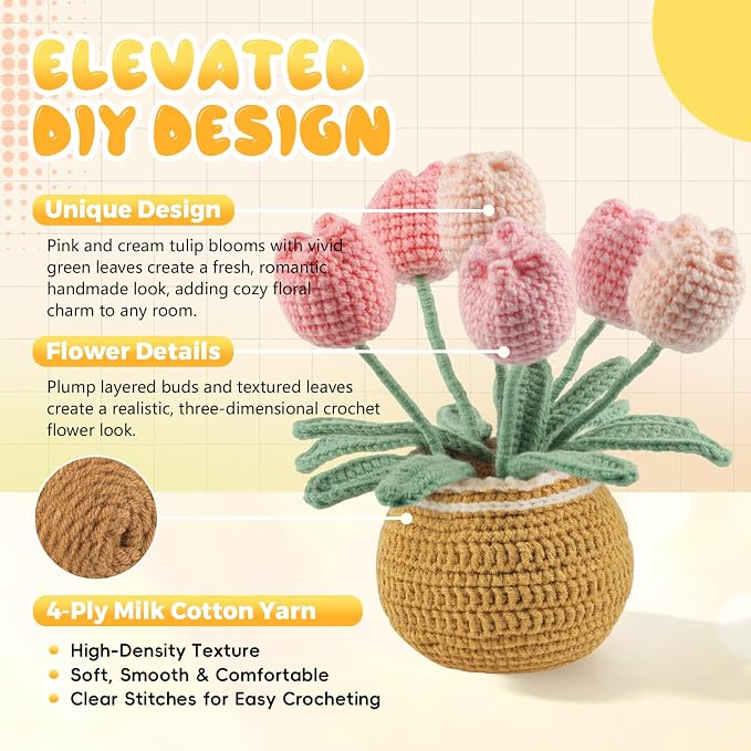 LUDOTEK Crochet Kit for Beginners, Crochet Plant Kit,Knitting Kit (Tulip)