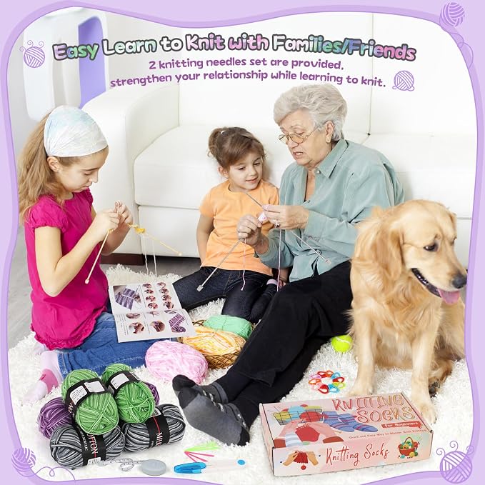 Katech Knitting Kit for Beginner Adults W/Socks Step-by-Step Instruction | Knitting Kit clue 6 Socks Yarn and Knitting Needles, Knitting Starter Kit for Learn-to-Knit Kits for Beginner-Gray