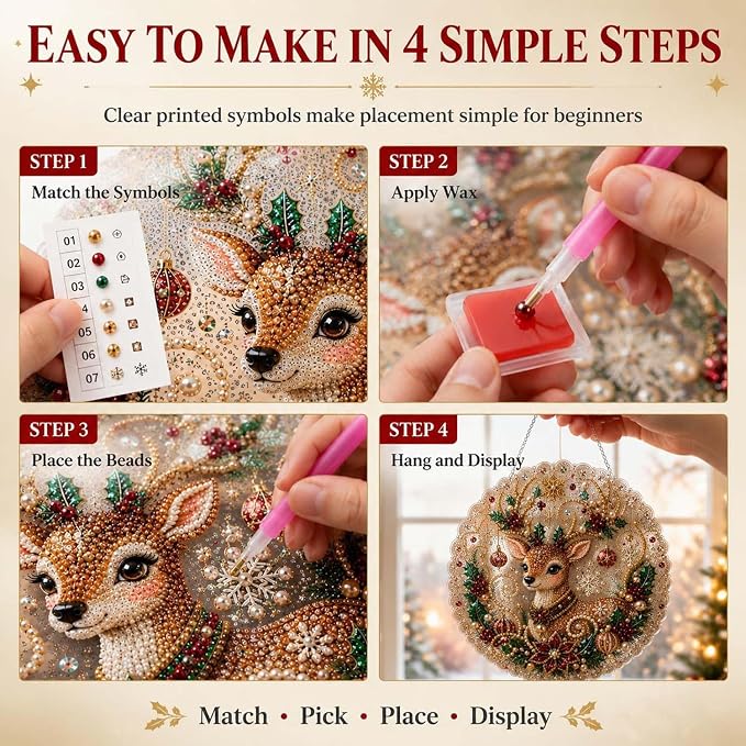 Christmas Pearl Diamond Painting Kit, DIY Diamond and Pearl Art Painting, 3D Mixed-Sized Pearl Beads Craft, Acrylic Round Board with Lace Edge, Pre-Assembled Metal Chain