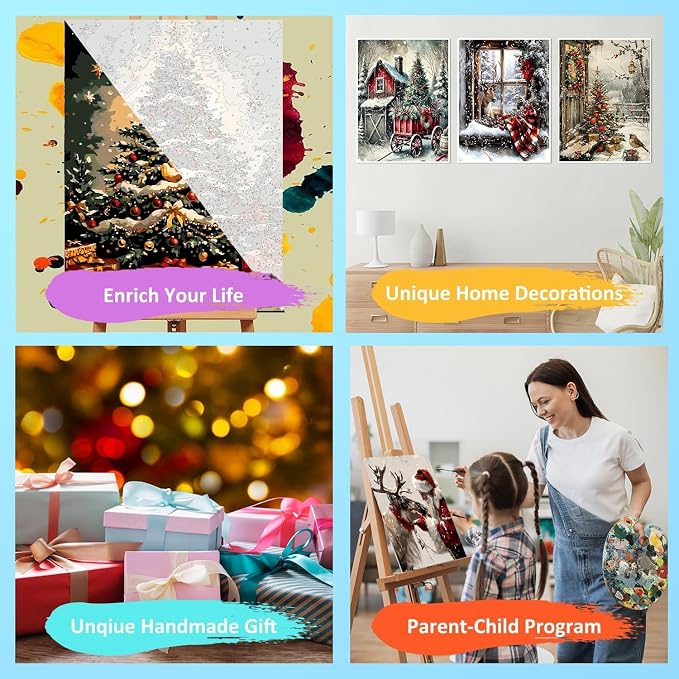 6 Pack Christmas Paint by Numbers Kits for Adults 12x16in(30x40cm)