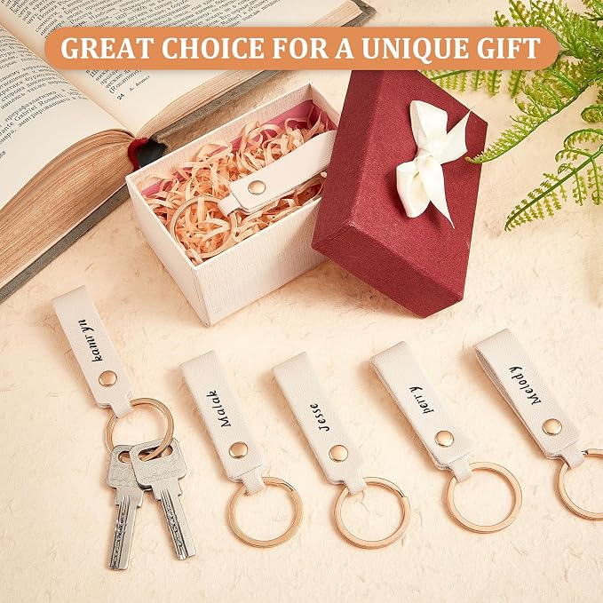 Wavyknot 100 Pcs Leather Keychain Blanks, 3.7 x 0.7 Inches, Ivory White