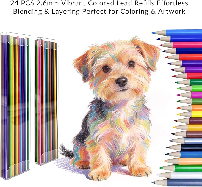 2.6MM Colored Mechanical Pencil Lead Refills, 36 Colors, 2 Pack