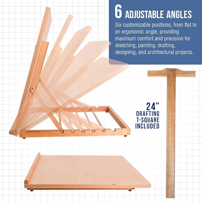 U.S. Art Supply X-Large 26" x 21" Wooden Drawing Board, Adjustable