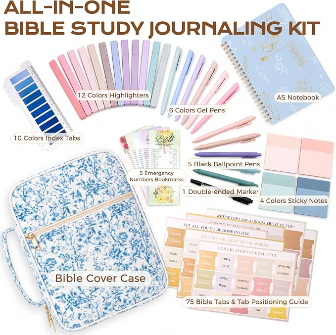 XKDOUS Bible Cover Case for Women Bible Bag Journaling Kit w/Study Supplies