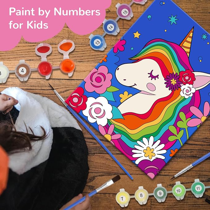 goldentime 3 Framed Canvas Paint by Numbers for Kids Ages 6 8 10 12 –Easy Paint by Numbers Kit for Kids and Adults –Unicorn Painting Kit for Girls, Mermaid Crafts for Girls Ages 6-8-12…