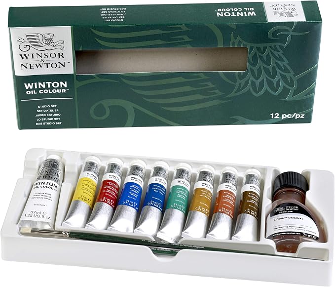 Winsor & Newton Winton Oil Color Paint, Studio Set, 10 x 37ml Tubes, Blue,Red,White, 12 Piece Set