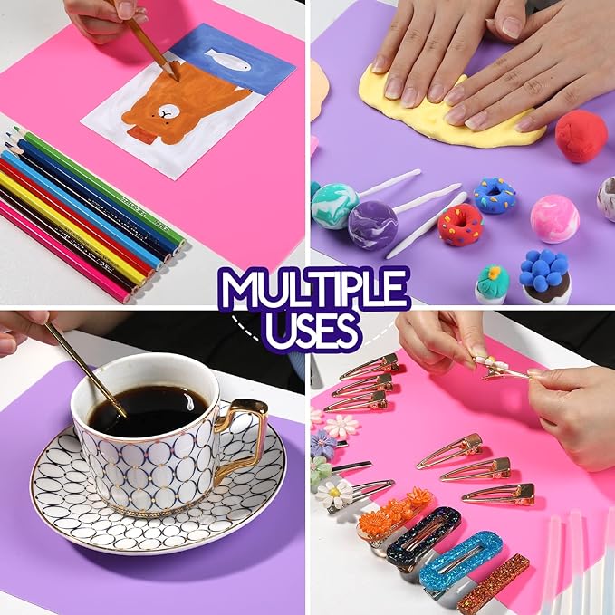 LEOBRO Silicone Mat, Silicone Mats for Crafts, 2pcs Silicone Mat for Jewelry Resin Molds, Silicone Mats for UV Resin Molds, DIY Art Crafts, Hot Pink & Light Purple, 11.69" x 8.26"