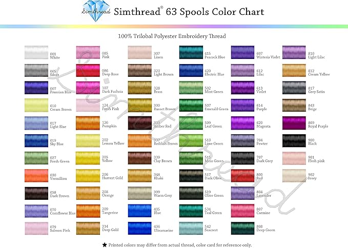 Simthread 63 Colors Polyester Embroidery Machine Thread Kit | 40 Weight for Brother Babylock Janome Singer Pfaff Husqvarna Bernina Embroidery,500M/550Y spool