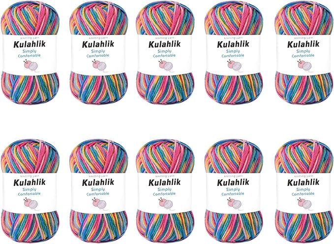 500g(10x50g) Acrylic Yarn for Crocheting and Knitting, Colorful Gradient Yarn Thread, 10 Rolls Skeins, Multicolor Hilo Acrílico, Perfect for DIY Crafts Project