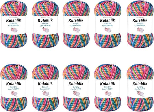 500g(10x50g) Acrylic Yarn for Crocheting and Knitting, Colorful Gradient Yarn Thread, 10 Rolls Skeins, Multicolor Hilo Acrílico, Perfect for DIY Crafts Project