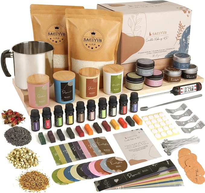 SAEUYVB Candle Making Kit,DIY Soy Candle Making Supplies/Kit for Adults | Beginner-friendly,Complete Candle Kit with Melting Pot,3 lbs Soy Wax,10 Candle Jars,10 Scents and More, Perfect for DIY Craft