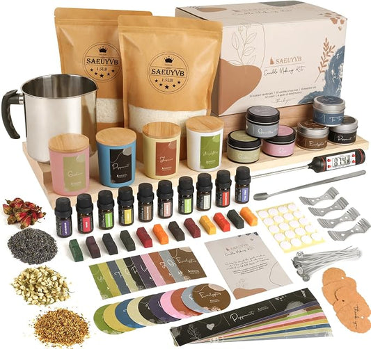 SAEUYVB Candle Making Kit,DIY Soy Candle Making Supplies/Kit for Adults | Beginner-friendly,Complete Candle Kit with Melting Pot,3 lbs Soy Wax,10 Candle Jars,10 Scents and More, Perfect for DIY Craft