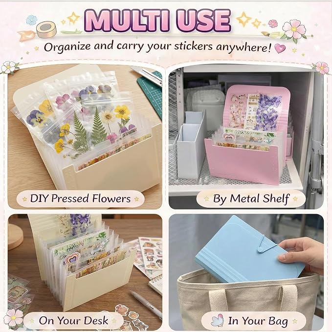 Sticker Storage Organizer with 7 Expandable Pockets, A6 Multi-Layer Desktop Sticker Binder for Scrapbook Essentials and Journal Organizer, Large Capacity for Thick Sticker Album, Washi Tape(Aqua)