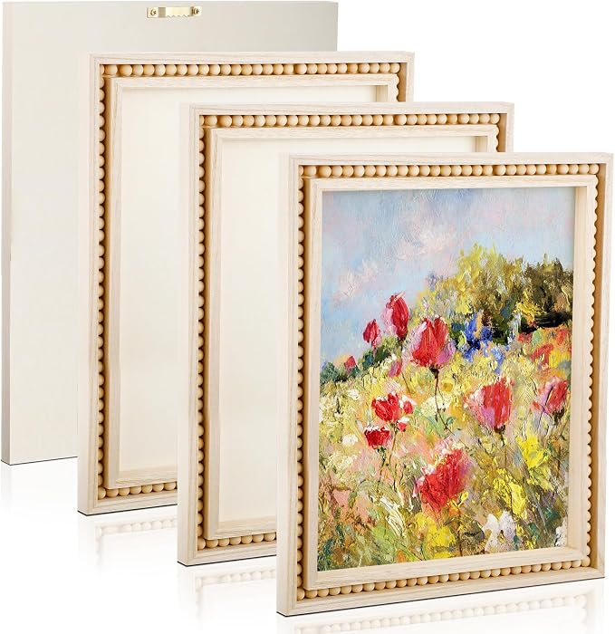 Wenqik 4 Pack Beaded Wood Panels Boho Style Wood Canvas Board Unfinished Wooden Panel Boards for DIY Crafts Painting Pouring Drawing Art Projects(12 x 9 Inch)