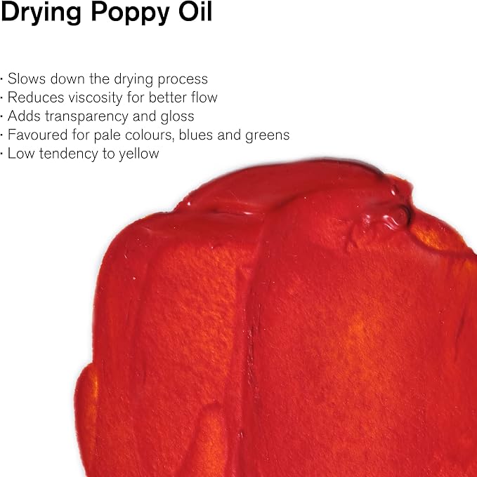 Winsor & Newton Sansodor Drying Poppy Oil, 75ml (2.5oz) Bottle | Pale, fast-drying poppy oil ideal for whites and bright colors to prevent yellowing in fine oil painting.