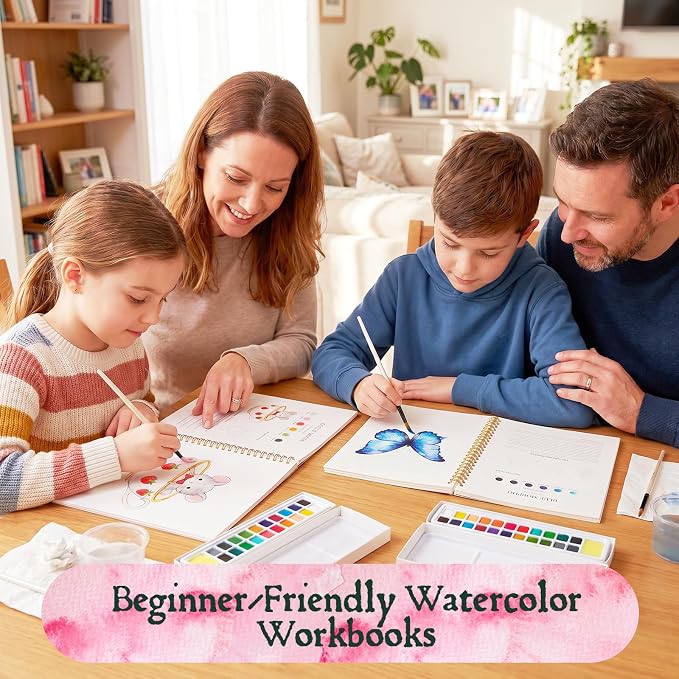 4 Pack Watercolor Workbook,Water Colors Paint Adult Set for Beginner with Step by Step,Relaxing & Easy to Paint Water Coloring Book with 24 Colors,Perfect for Gifting to Creativity & Joy for Adults