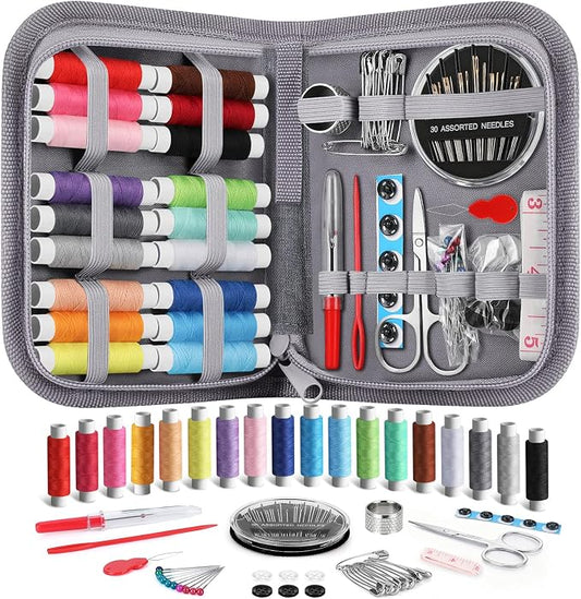 Coquimbo Sewing Kit Gifts for Adults Teen Grils Women Mom Grandma, Portable Sewing Supplies Contains Tape Measure, Scissors, Thimble, Thread, Sewing Needles (Gray, M)