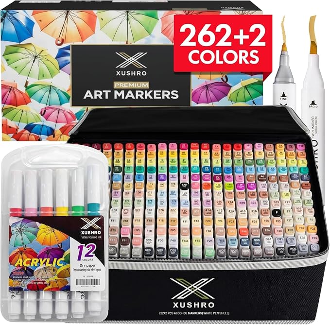 Dual Tip Alcohol Markers Set, Coloring Books & Drawing Stuff - White