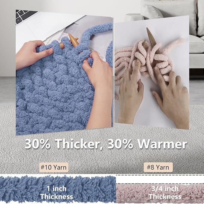 Cozyful Chunky Yarn for Hand Knitting - #10 Chunky Chenille Yarn, Jumbo Big Thick Chunky Yarns for Crocheting, Super Bulky Chunky Knit Blanket Yarns, 8 Skein (22 yds 8 oz Each Skein), Blue Gray