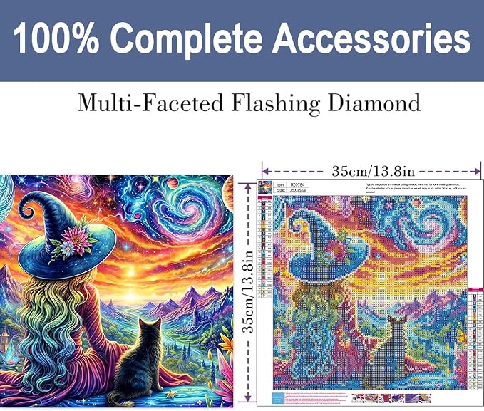 ijbnhd Diamond Art Kit for Adults Witch Diamond Painting 14x14inch