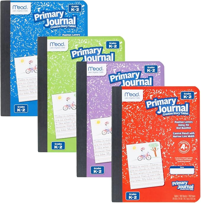 Mead Primary Journal Creative Story Tablet Composition Notebook, 7.5" x 9.75", Grades K-2, 100 Sheets, 12 Pack, Assorted Colors (610052-ECM)