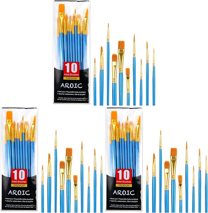 Acrylic Paint Brush Set, 3 Packs / 10 pcs Watercolor Brushes Painting Brush Nylon Hair Brushes for All Purpose Oil Watercolor Painting Artist Professional Kits.