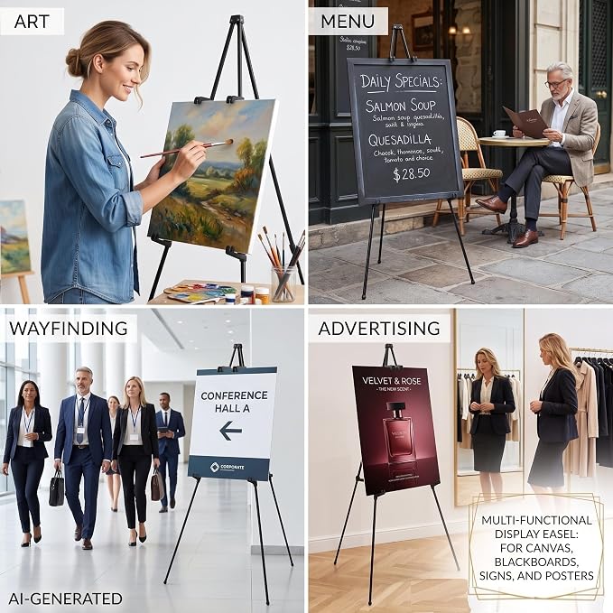 MXG Easel Display Stand, 66" Adjustable Black Easel for Painting & Signs