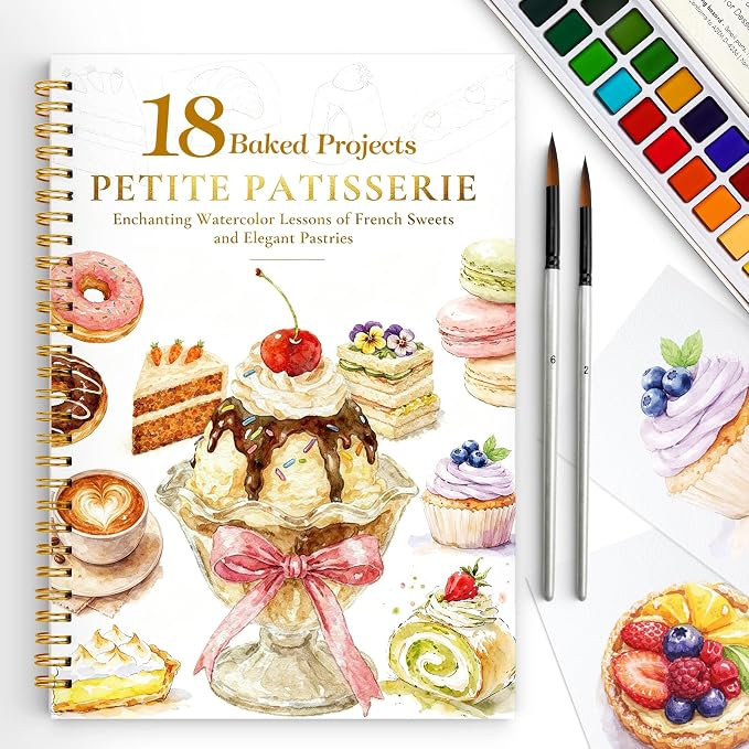 Watercolor Workbook for Beginners,18 Baking Water Coloring Book,Relaxing & Easy to Paint Water Coloring Book with 24 Colors-Perfect for Gifting to Creativity & Joy for Adults