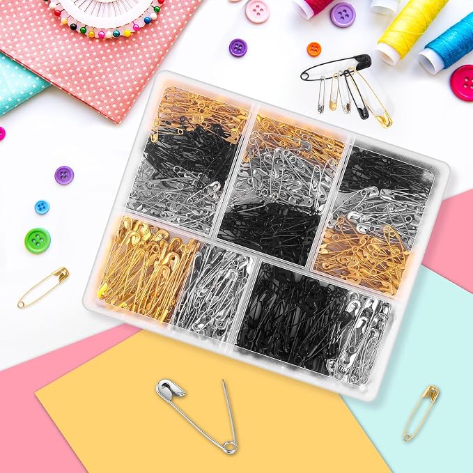 630 Pack Safety Pins Assorted, 5 Assorted Large Small Sizes, 3 Colors