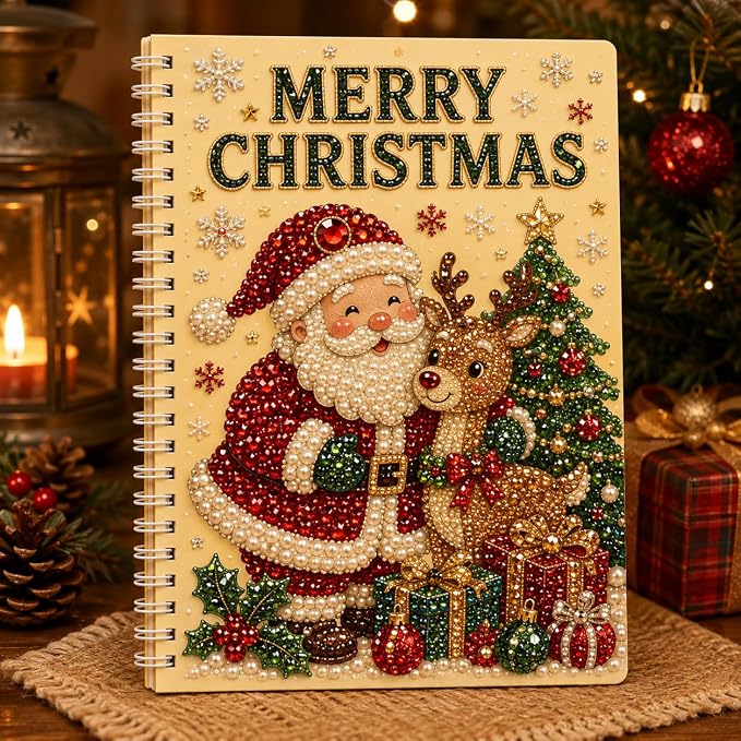 100 Pages DIY Christmas Pearl Diamond Art Painting Notebook，Style B