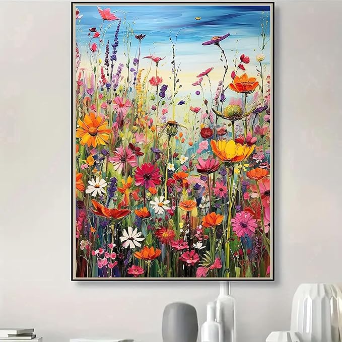 Diamond Art Painting Kits for Adults, Sea of Flowers 5D Diamond Painting | Flowers DIY Full Round Gem Crystal Art paint by Diamond Dots, Home Wall Decor 12x 16 In