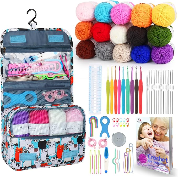 Aeelike Crochet Kit for Beginners Adults, Complete Crochet Set, Blue Cat